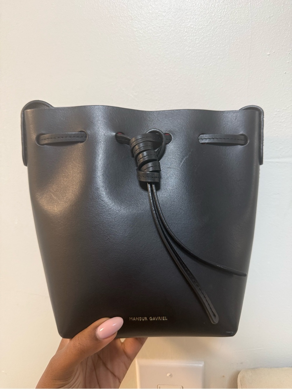 Mansur Gavriel Black Leather Bow Bucket Crossbody Bag, Dust Bag included!